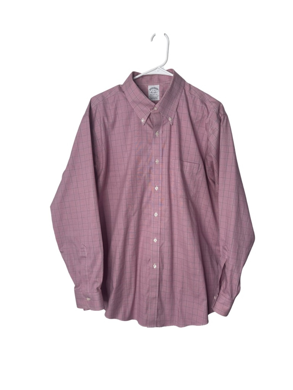 BROOKS BROTHERS Regent Fit Shirt 17 34 Red Black Plaid Supima Cotton Dress Shirt
